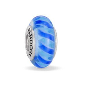 Pandora Blue Stripes Murano Glass Bead Charm Retired 925 ALE 790611